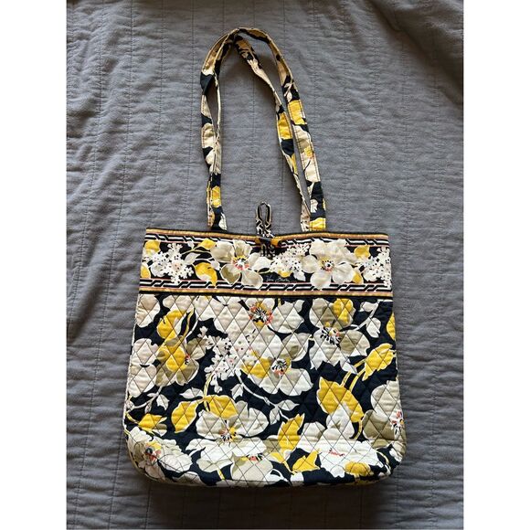 Vera Bradley Retired Dogwood Holiday Tote Yellow Black Purse Floral Bag - Picture 1 of 10